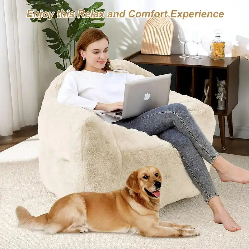 Fauteuil poire en mousse à mémoire de forme et fausse fourrure – 1 place, plusieurs coloris