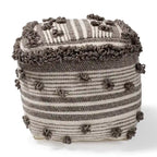 Pouf ottoman en laine tissé à la main de style marocain ivoire et marron