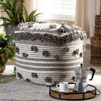 Pouf ottoman en laine tissé à la main de style marocain ivoire et marron