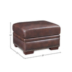 Pouffe carré en cuir pleine fleur marron chaud avec clous décoratifs