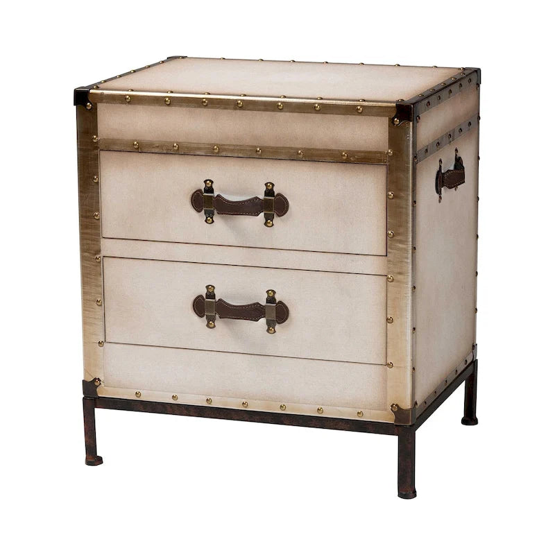 Table d'appoint en toile blanc antique vintage avec 2 tiroirs