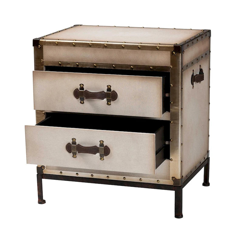 Table d'appoint en toile blanc antique vintage avec 2 tiroirs