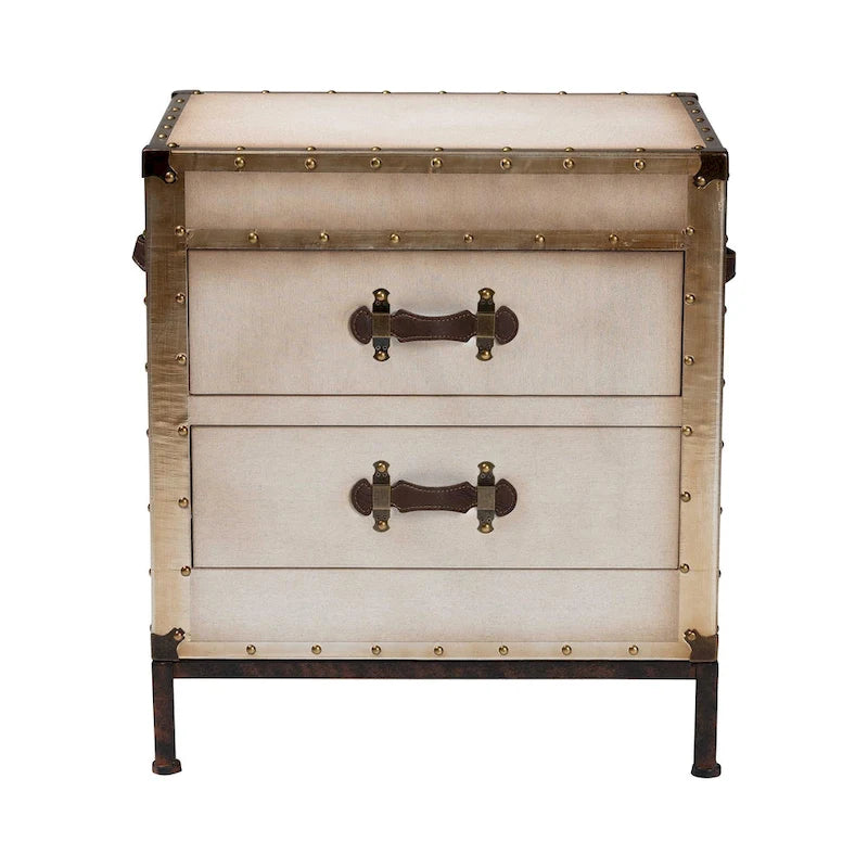 Table d'appoint en toile blanc antique vintage avec 2 tiroirs