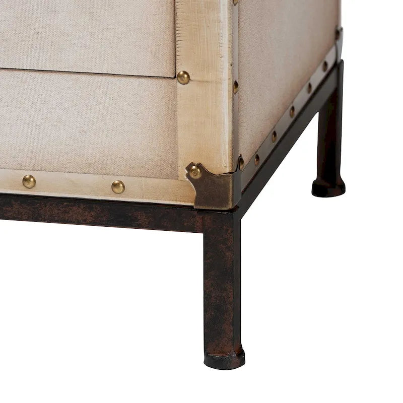 Table d'appoint en toile blanc antique vintage avec 2 tiroirs