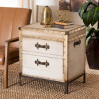 Table d'appoint en toile blanc antique vintage avec 2 tiroirs