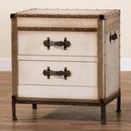 Table d'appoint en toile blanc antique vintage avec 2 tiroirs