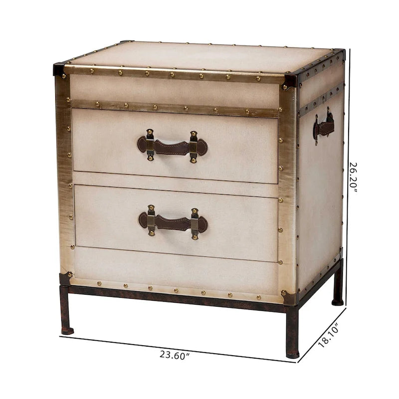 Table d'appoint en toile blanc antique vintage avec 2 tiroirs