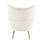 Fauteuil d'appoint en peluche granulaire beige avec dossier à oreilles – 1 place avec pieds en bois d'hévéa