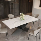 Table à manger extensible en pierre frittée blanche avec pieds en acier en X – 4 à 10 places