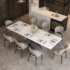 Table à manger extensible en pierre frittée blanche avec pieds en acier en X – 4 à 10 places