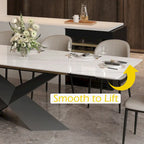 Table à manger extensible en pierre frittée blanche avec pieds en acier en X – 4 à 10 places