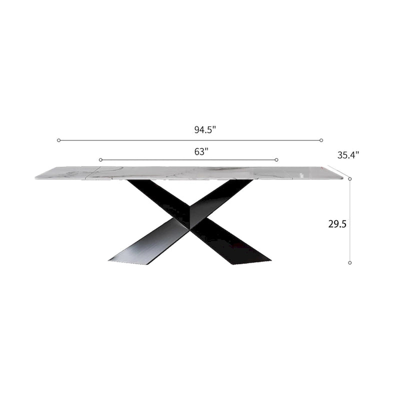 Table à manger extensible en pierre frittée blanche avec pieds en acier en X – 4 à 10 places