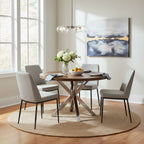 Table à manger ronde 4-5 places Noyer Marron et Chrome avec piètement croisé en acier