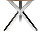 Table à manger ronde 4-5 places Noyer Marron et Chrome avec piètement croisé en acier