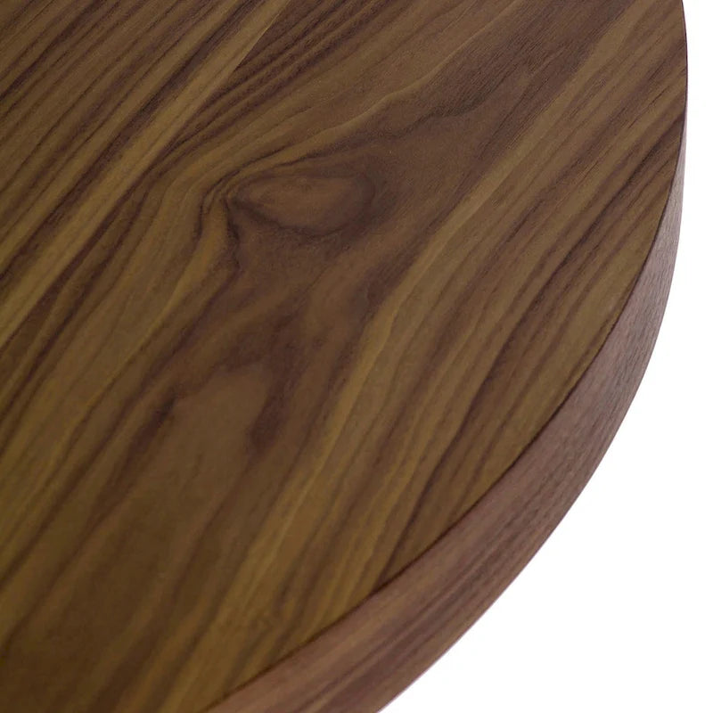 Table à manger ronde 4-5 places Noyer Marron et Chrome avec piètement croisé en acier