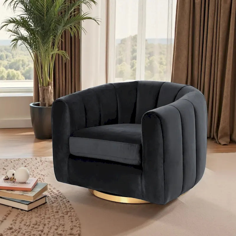 Fauteuil d'appoint pivotant en velours – Style mi-century, plusieurs coloris
